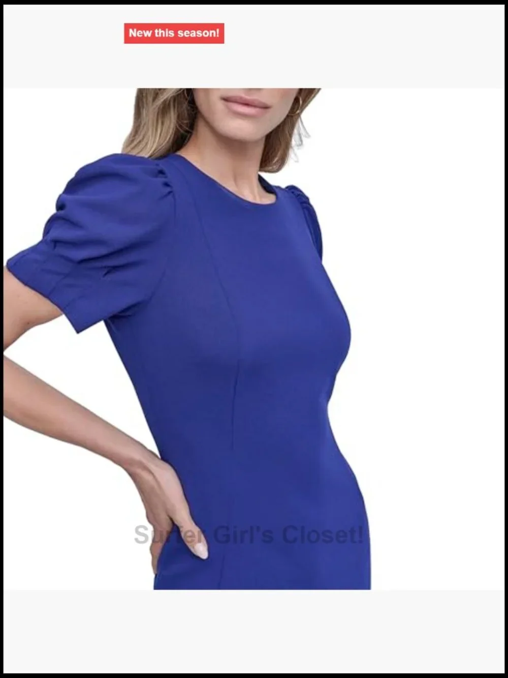 Short Puff Sleeve Jewel Neck Crepe Sheath Mini Dress